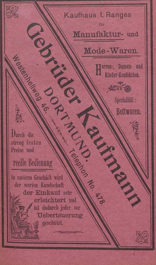 Adressbuch Dortmund 1900, Werbung Gebr. Kaufmann